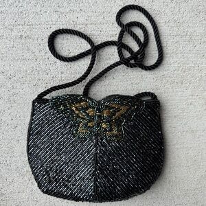 vintage black+butterfly BEADED PURSE/clutch